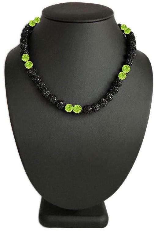 Iced Bling Disco Ball Rhinestone Crystal Bead Baseball Necklace Black Out Collection Lime Green