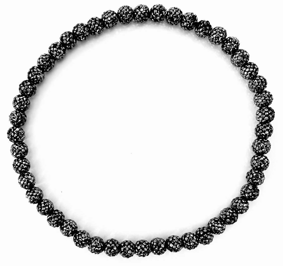 Iced Bling Disco Ball Rhinestone Crystal Bead Baseball Drip Necklace Hematite Dark Gray