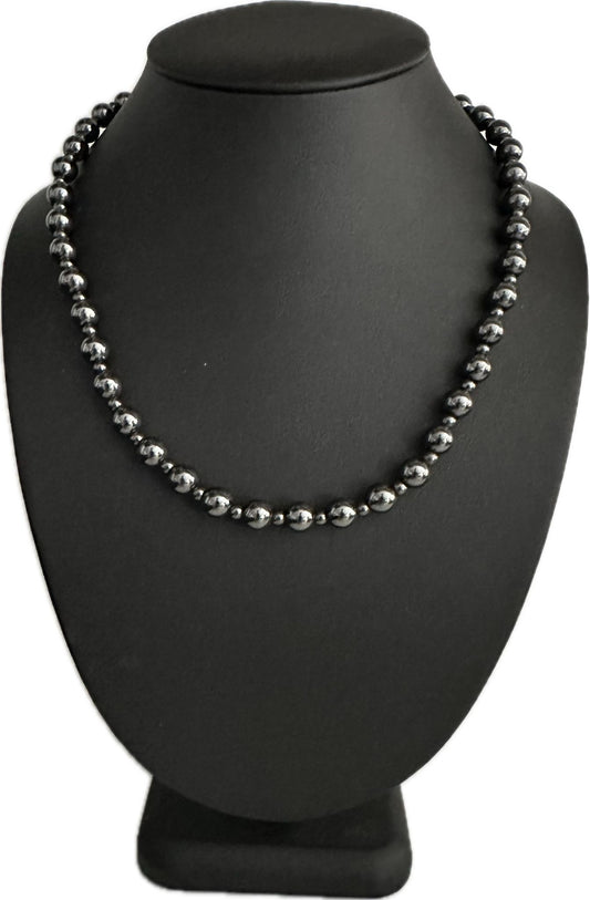 Magnetic Black Hematite 8mm Beaded Ball Chain Drip Necklace