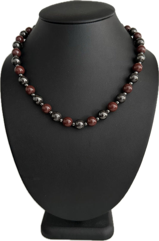 Magnetic Black Burgandy Red Hematite 10mm Beaded Ball Chain Drip Chain Necklace