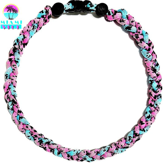 Baseball 3 Rope Braid Tornado Energy Necklace Miami Vice Pink Blue Camo