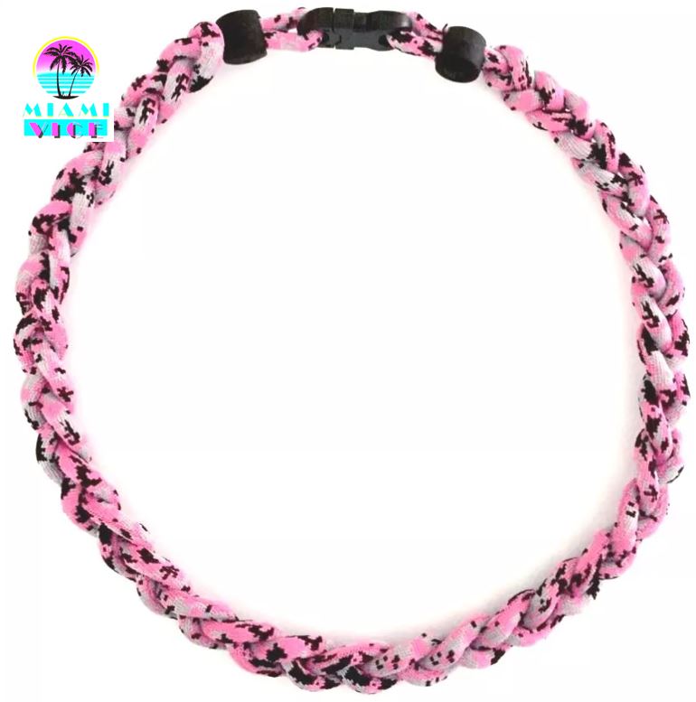 Baseball 3 Rope Braid Tornado Energy Necklace Miami Vice Collection, Baby Pink Camo