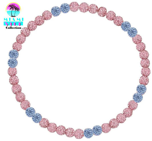 Iced Bling Disco Ball Rhinestone Crystal Bead Baseball Necklace Miami Vice Collection Blue Pink