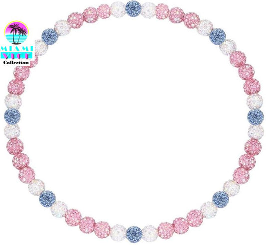 Iced Bling Disco Ball Rhinestone Crystal Bead Baseball Necklace Miami Vice Collection Blue Pink White