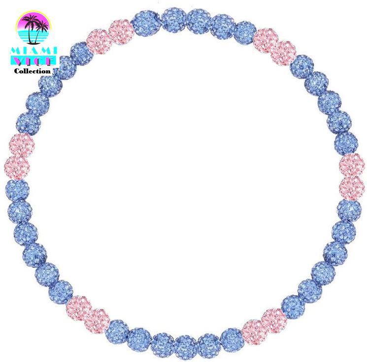 Iced Bling Disco Ball Rhinestone Crystal Bead Baseball Necklace Miami Vice Collection Pink  Baby Blue