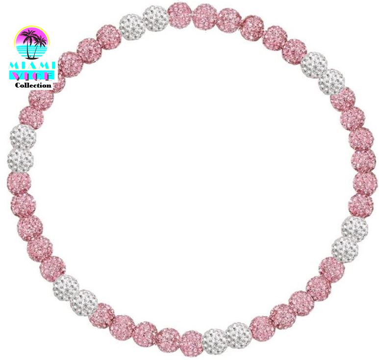 Iced Bling Disco Ball Rhinestone Crystal Bead Baseball Necklace Miami Vice Collection Pink