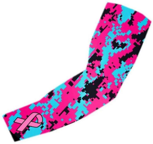 Baseball Football Sports Compression Arm Sleeve Pink Ribbon, Pink Blue Digital Camo