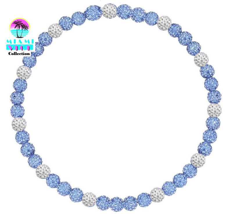 Iced Bling Disco Ball Rhinestone Crystal Bead Baseball Necklace Miami Vice Collection Blue