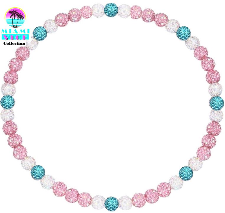 Iced Bling Disco Ball Rhinestone Crystal Bead Baseball Necklace Miami Vice Collection Pink Teal