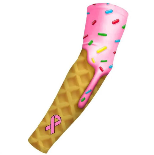 Sports Compression Arm Sleeve Pink Ribbon Cancer Awareness Strawberry Pink Ice Cream Cone