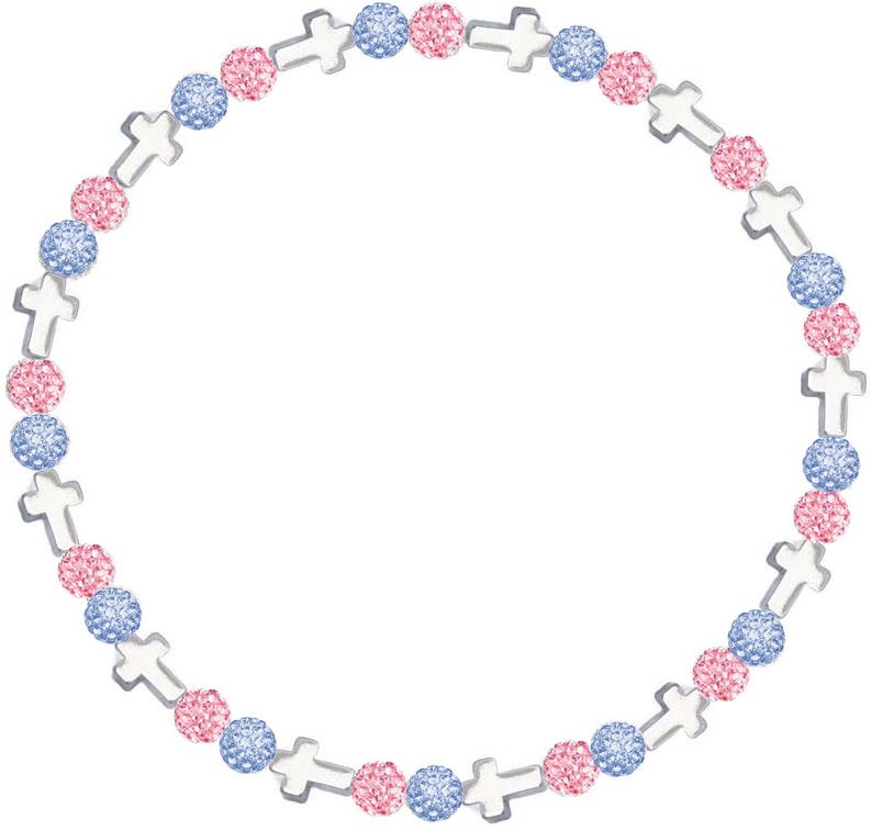 Iced Bling Disco Ball Rhinestone Crystal Bead Baseball Necklace Prayer Collection Pink Blue with Silver Crosses