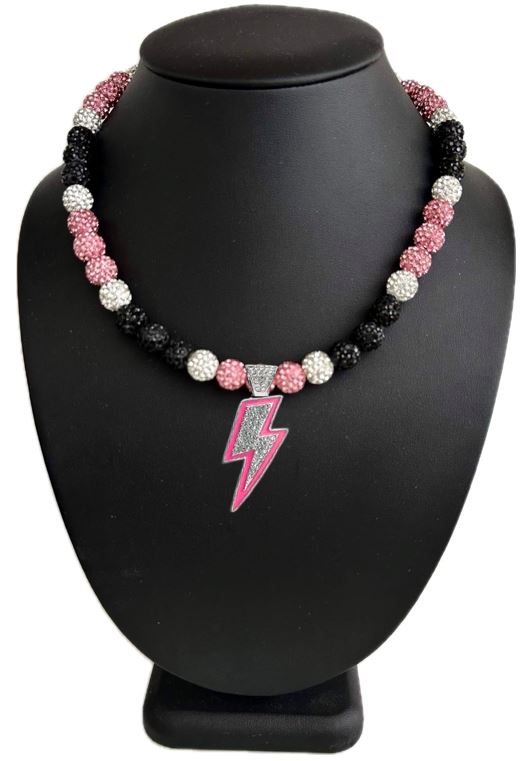 Iced Bling Disco Ball Rhinestone Pollyanna Crystal Bead Baseball Softball Necklace Pink White Black  Lightning