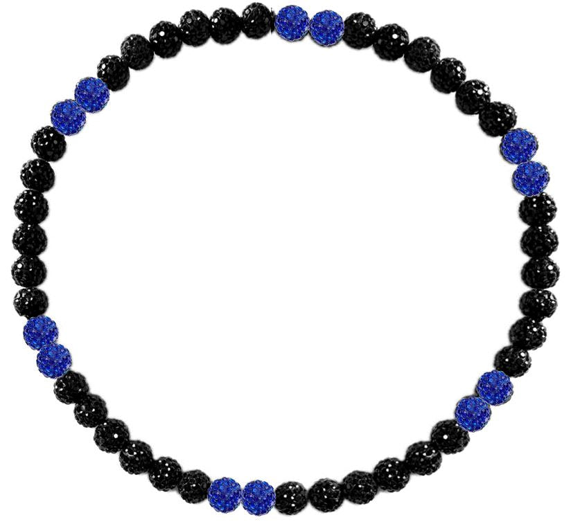 Iced Bling Disco Ball Rhinestone Crystal Bead Baseball Necklace Black Out Collection Royal Blue