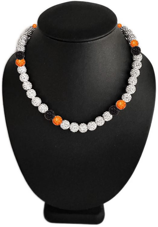 Iced Bling Disco Ball Rhinestone Crystal Bead Baseball Necklace Silver Snow Collection Black Orange