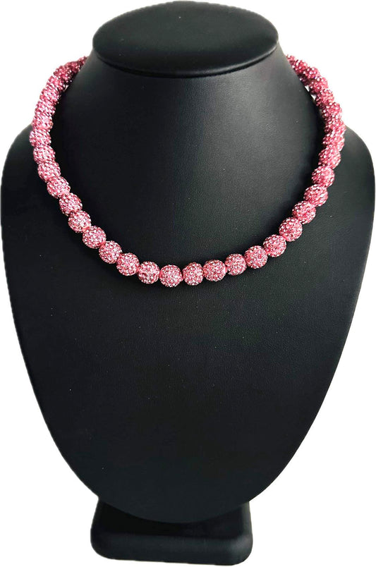 Iced Disco Rhinestone Ball Beaded Baseball Drip Necklace Elly De La Cruz Pink